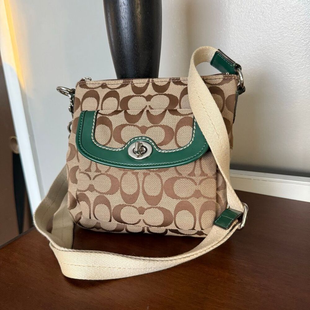 Coach Park Signature Swingback Monogram Crossbody Purse - Picture 1 of 7